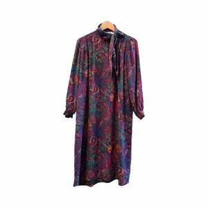 Vintage Liz Claiborne Purple Paisley Silk Midi Dress - Size 8